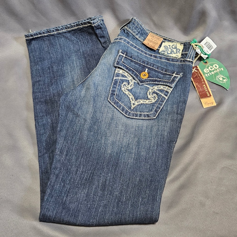 Big Star Casey Low Rise‎ Bootcut Jeans Dark Wash Thick Stitch 32R NEW